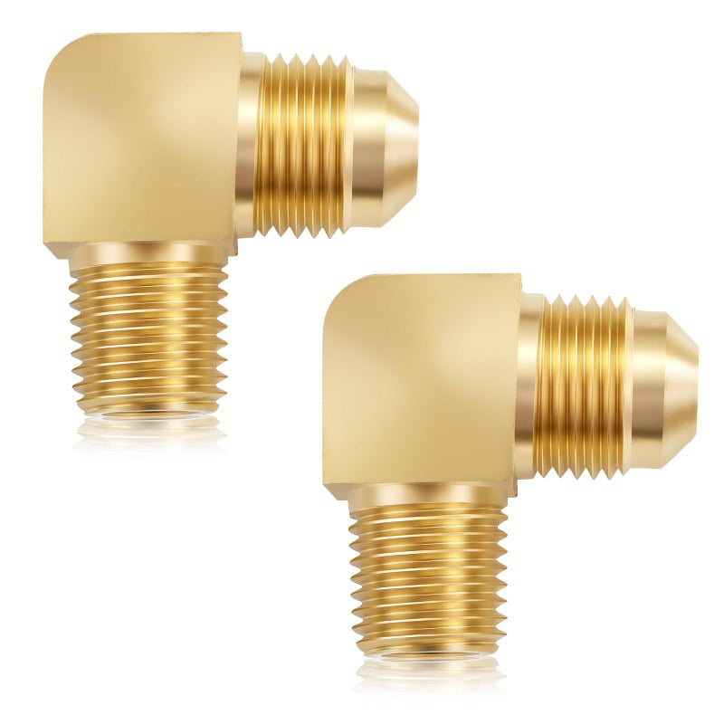 Litorange 2 PCS Heavy Duty Metals Brass Tube Fitting 90 Degree Elbow Adapter 3/8" Flare x 3/8" Male NPT Pipe - Image 1